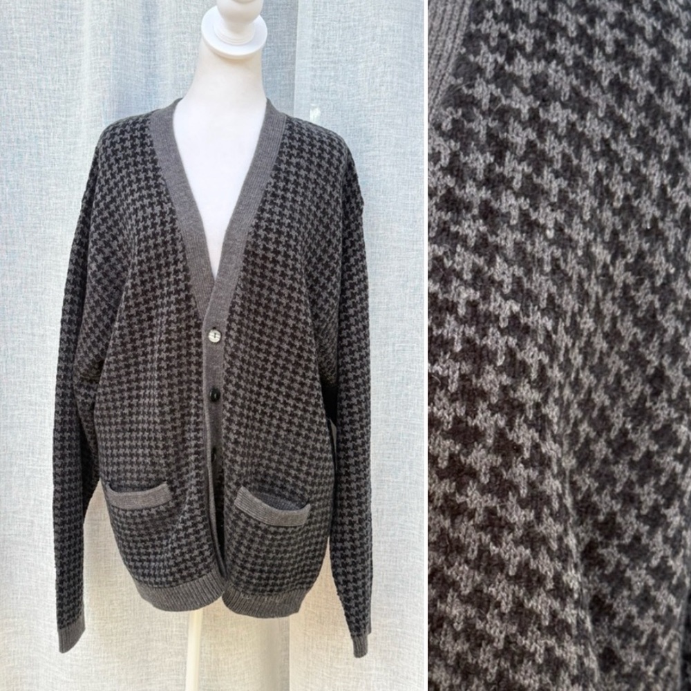 Trader Bay black gray houndstooth grandpa style cardigan